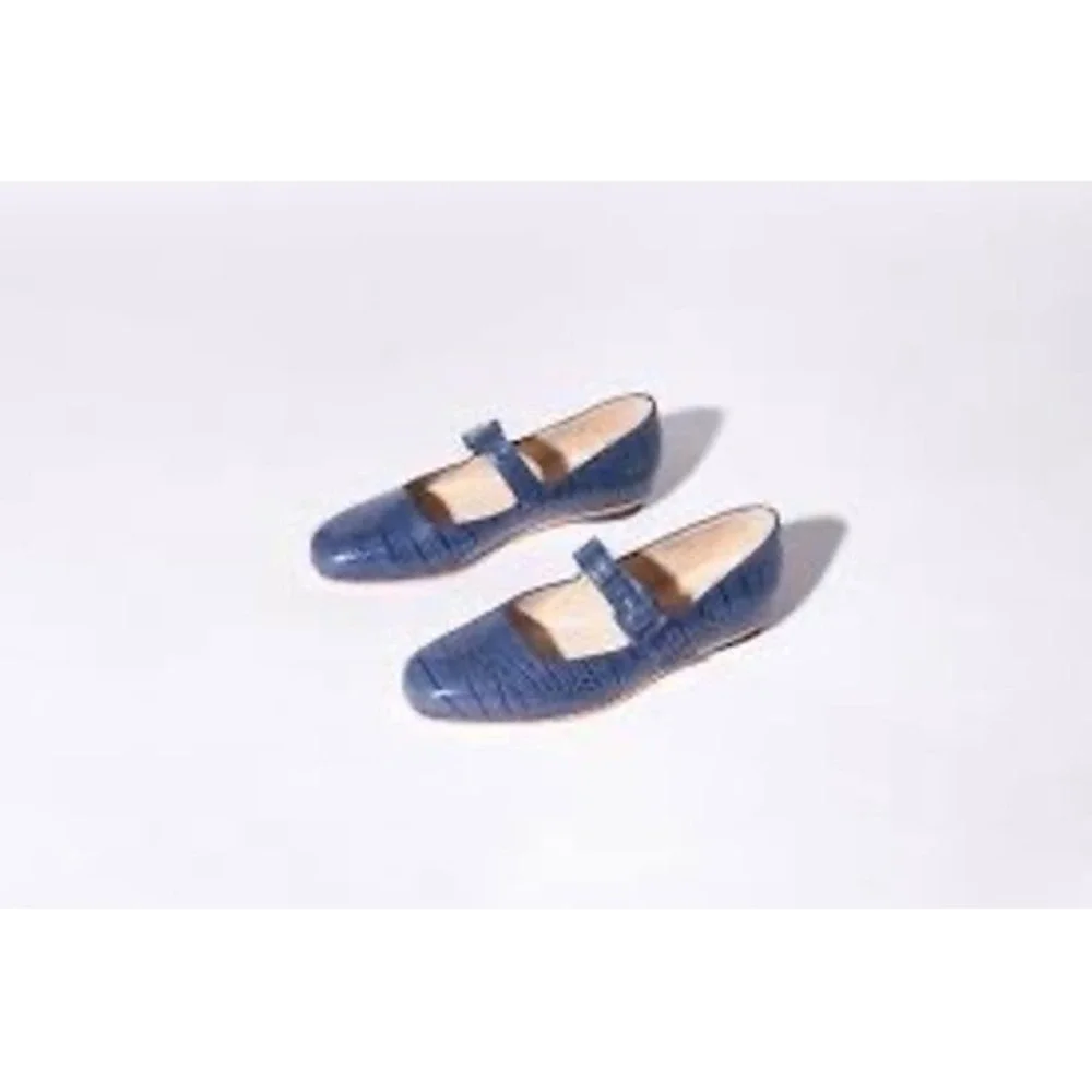 Zou Xou Eugenia Blue Leather Mary Jane Flats Square‎ Toe Buckle Strap 39